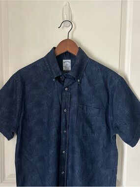 Brooks Brothers Button Down Short Sleeve Navy Blue Men’s Sz S Palm Print